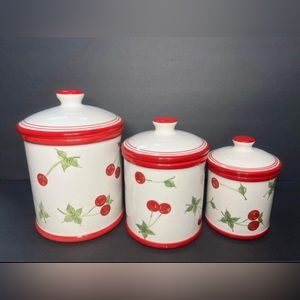 Target Home Brand Set of 3 Vintage Red Cherry Canisters
